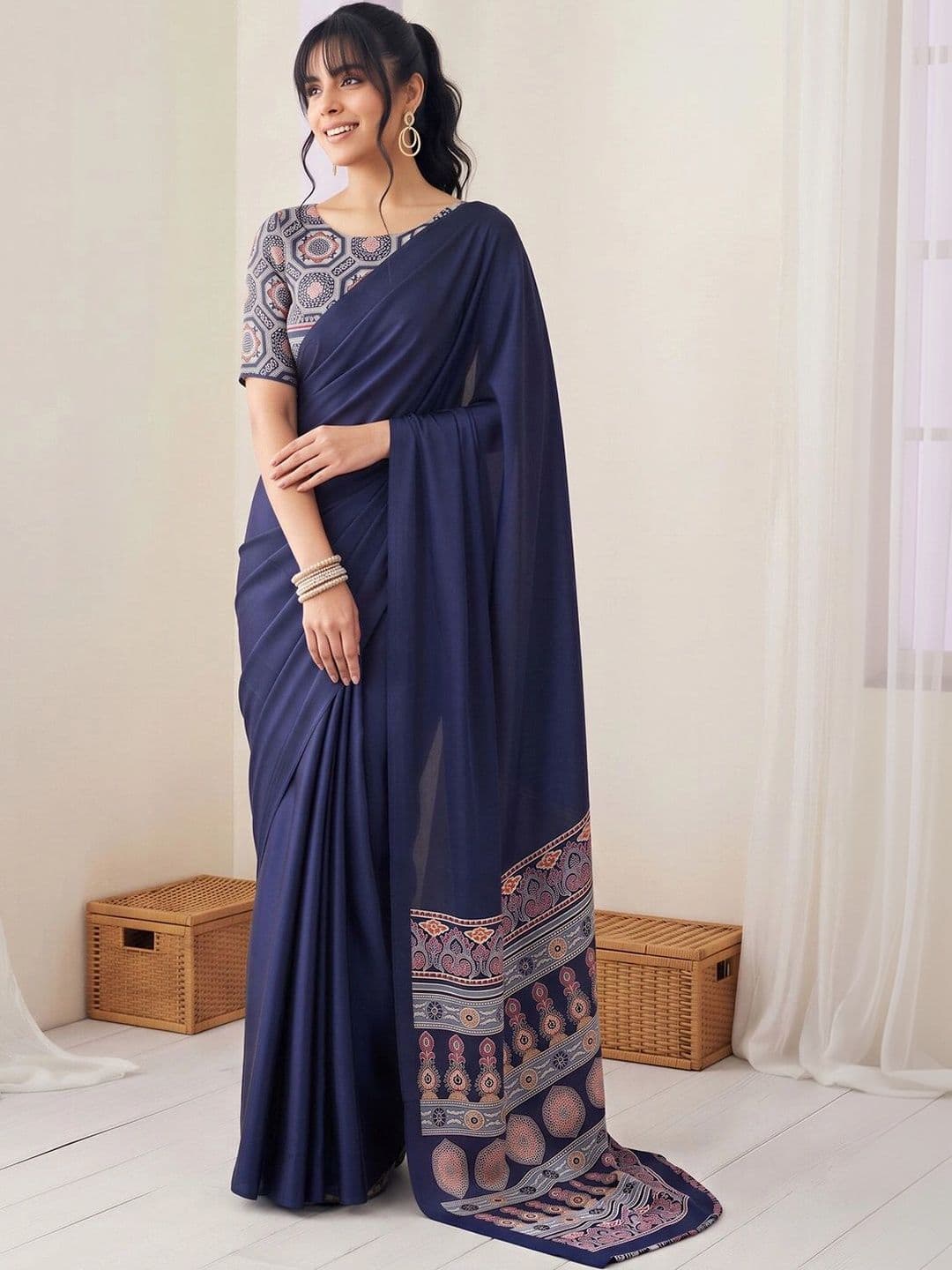 Anouk Satin Designer Saree thumbnail 5