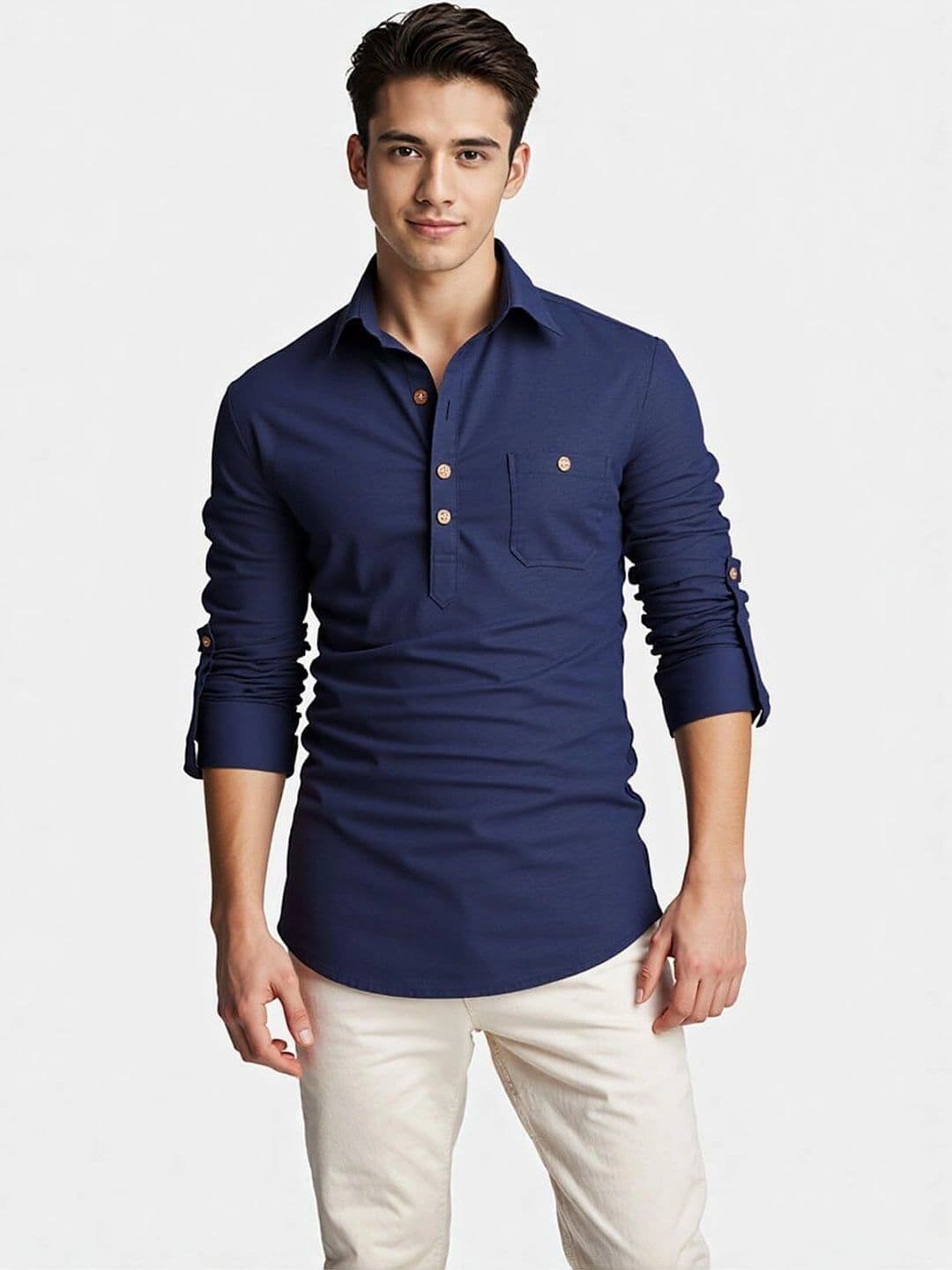 Amrit Trending Men Solid Cotton Kurta - view 1