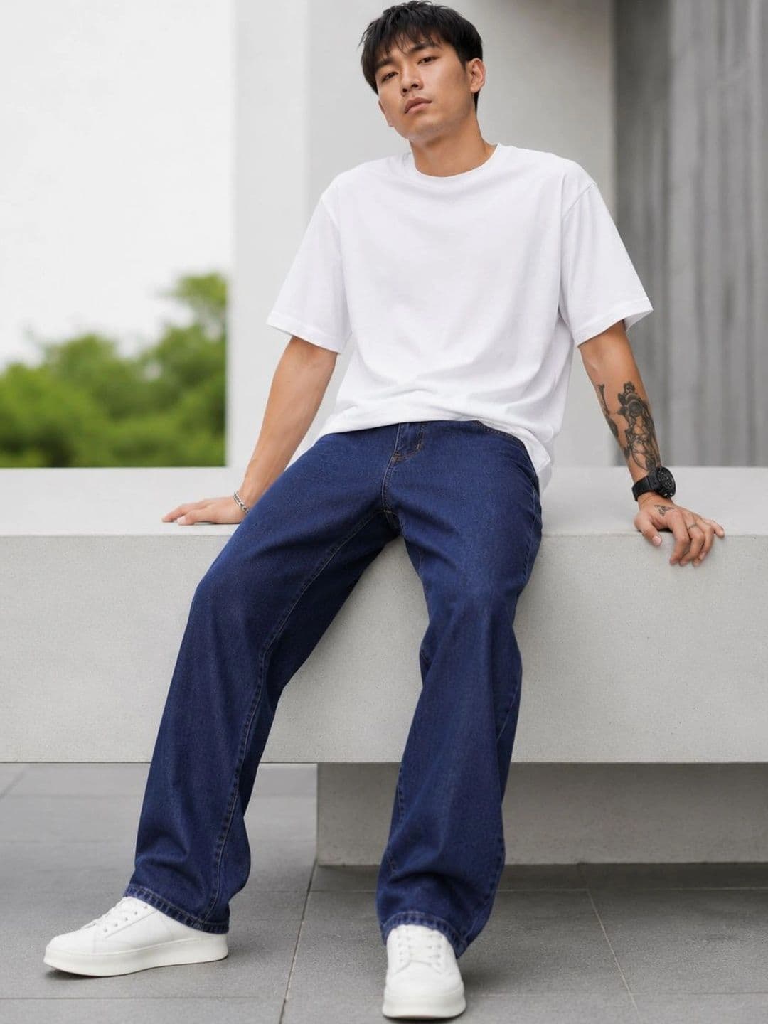 BREXX Men Wide Leg Mid-Rise Stretchable Jeans thumbnail 2
