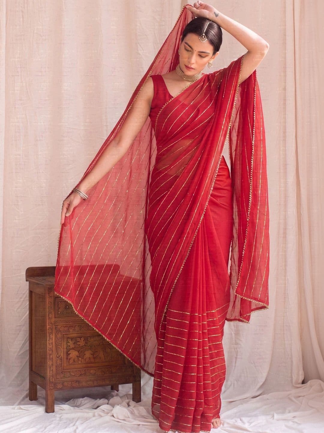 House of Pataudi Striped Zari Poly Georgette Designer Saree - view 1