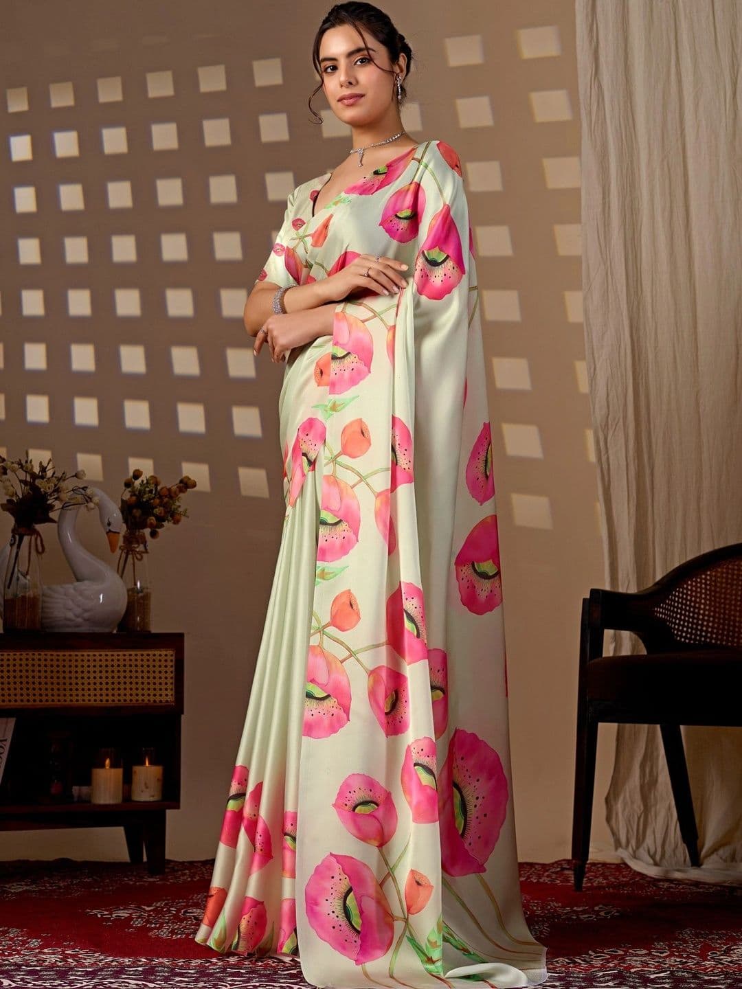 Moda Rapido Floral Satin Designer Saree thumbnail 6