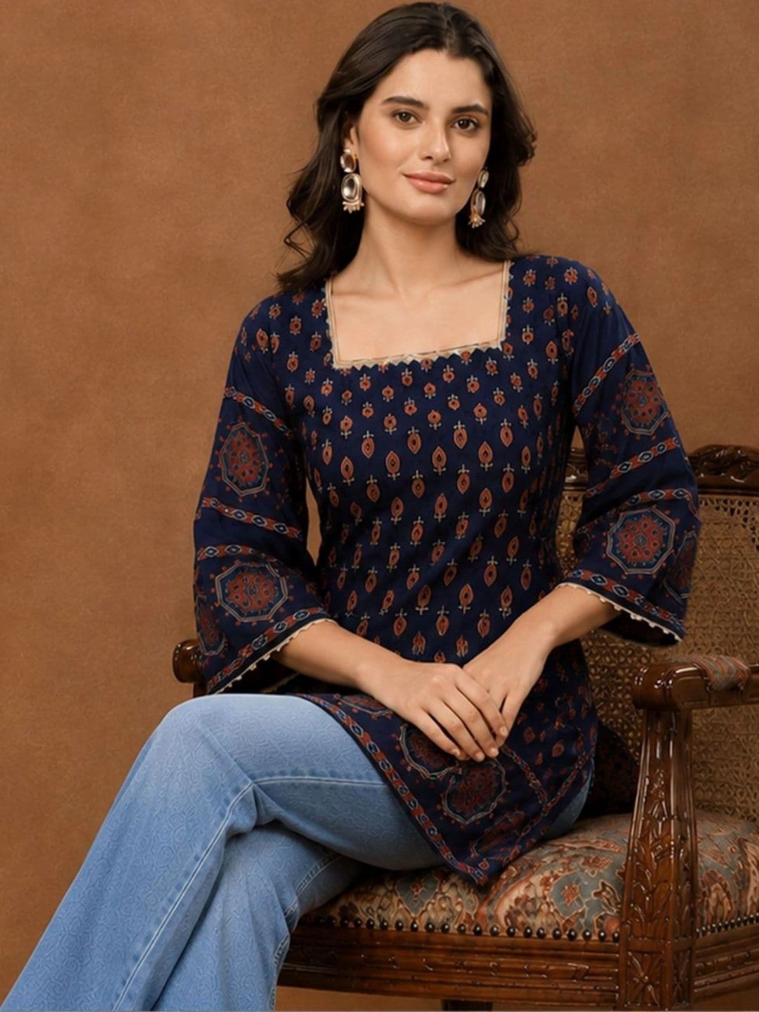 Sangria Ethnic Motifs Printed Square Neck Kurti thumbnail 4