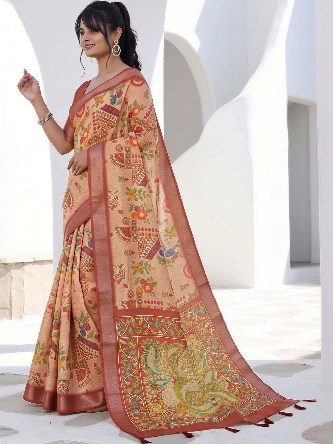 Anouk Floral Silk Cotton Designer Saree thumbnail 5
