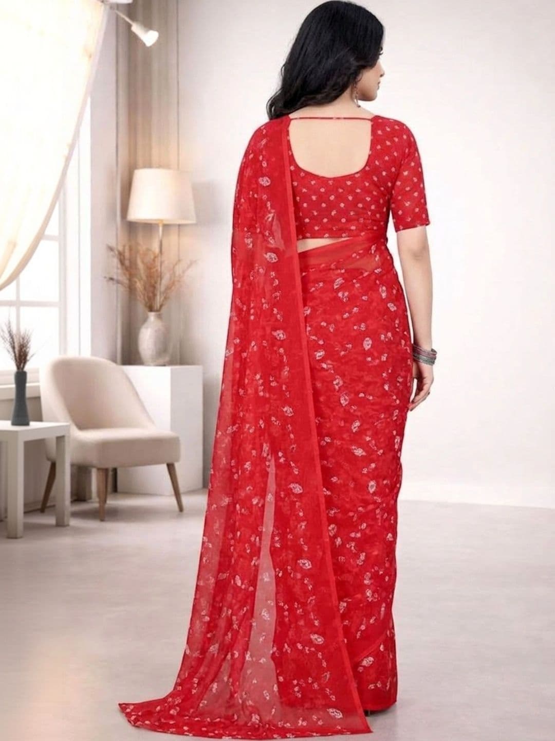 STYLETONE Floral Poly Georgette Designer Saree thumbnail 4