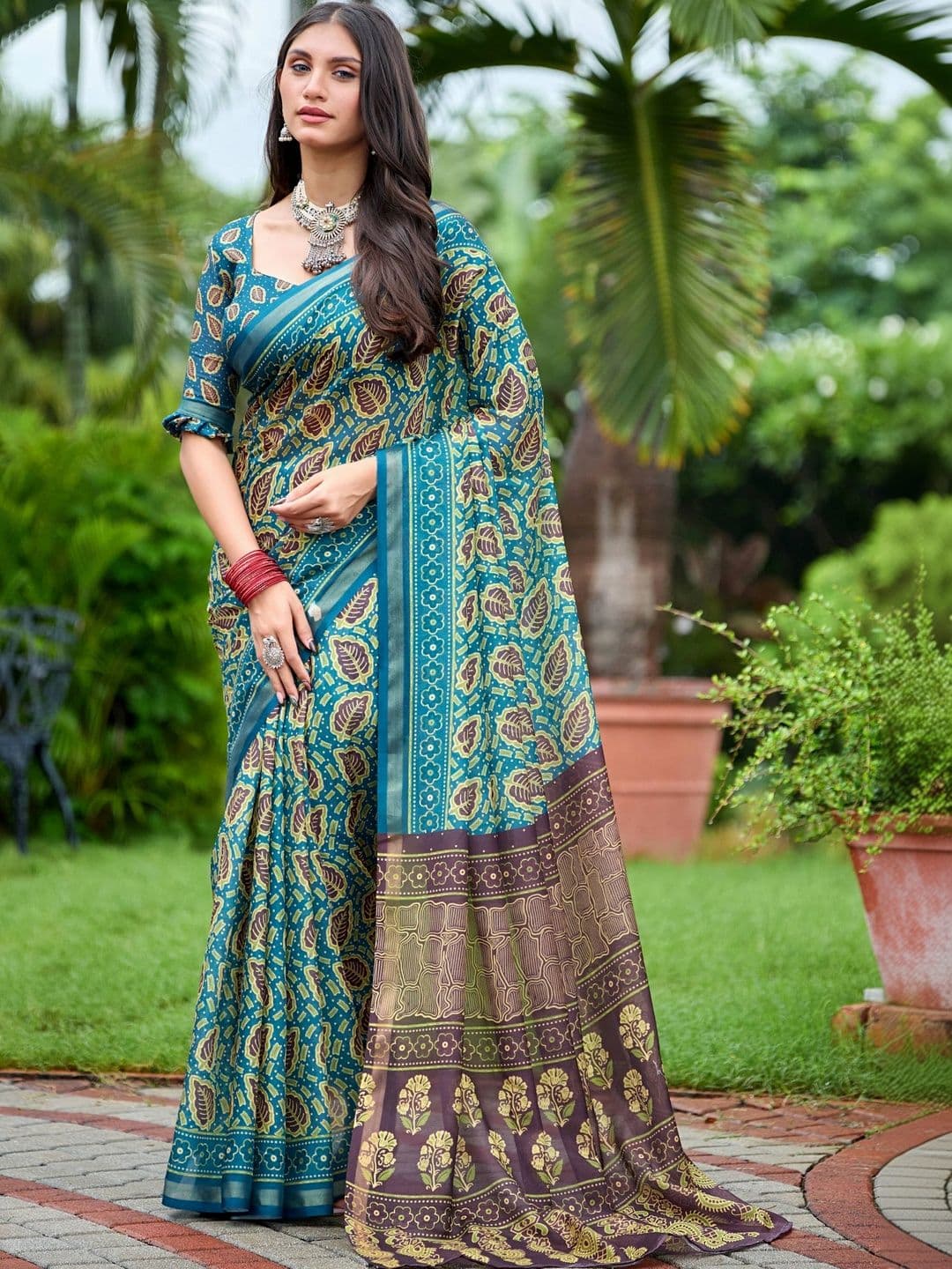 K 5 Fashion Ethnic Motifs Zari Pure Cotton Fusion Ikat Saree - view 1
