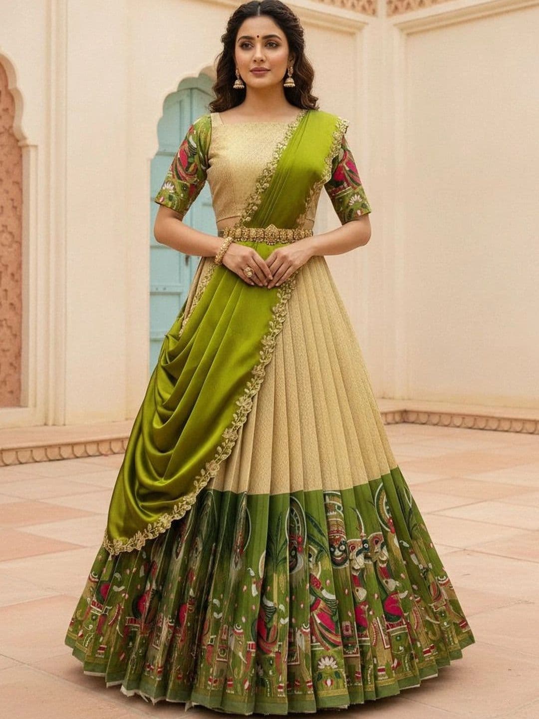 Pink Bindi Embellished Sequinned Unstitched Lehenga & Blouse With Dupatta - view 1