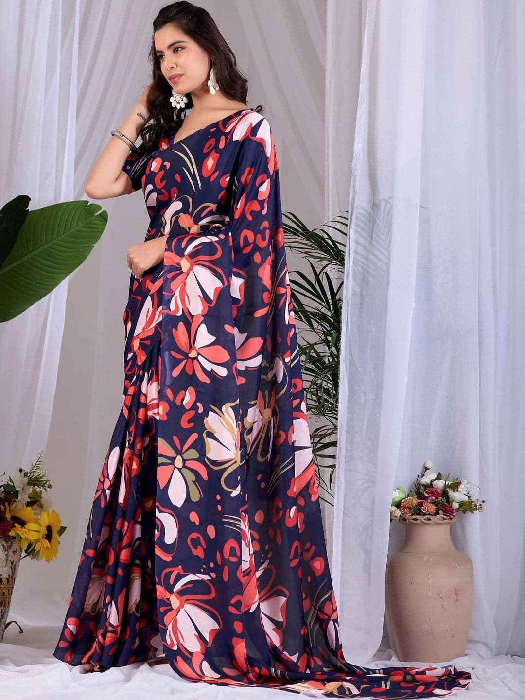 Moda Rapido Floral Satin Designer Saree thumbnail 5