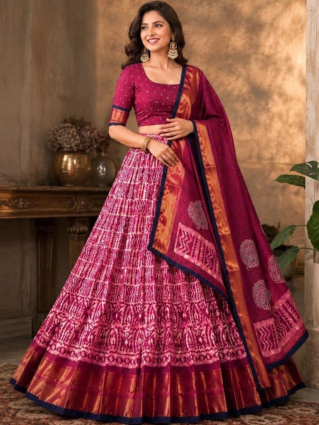 KALINI Embellished Ikat Ready to Wear Lehenga & Unstitched Blouse With Dupatta - view 1