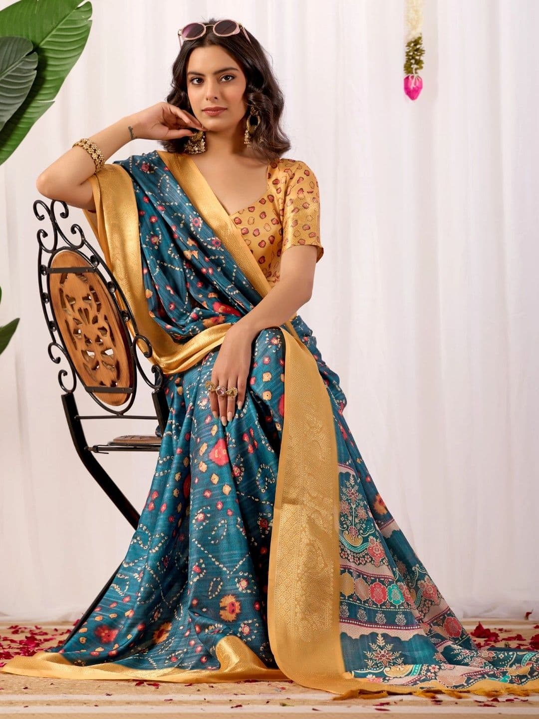 Moda Rapido Bandhani Zari Silk Blend Designer Saree thumbnail 7