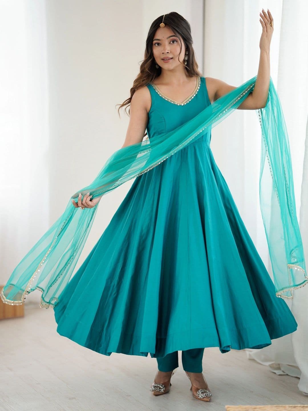 Urban Nakhre Women Regular Sequinned Pure Silk Kurta with Palazzos & With Dupatta - view 1