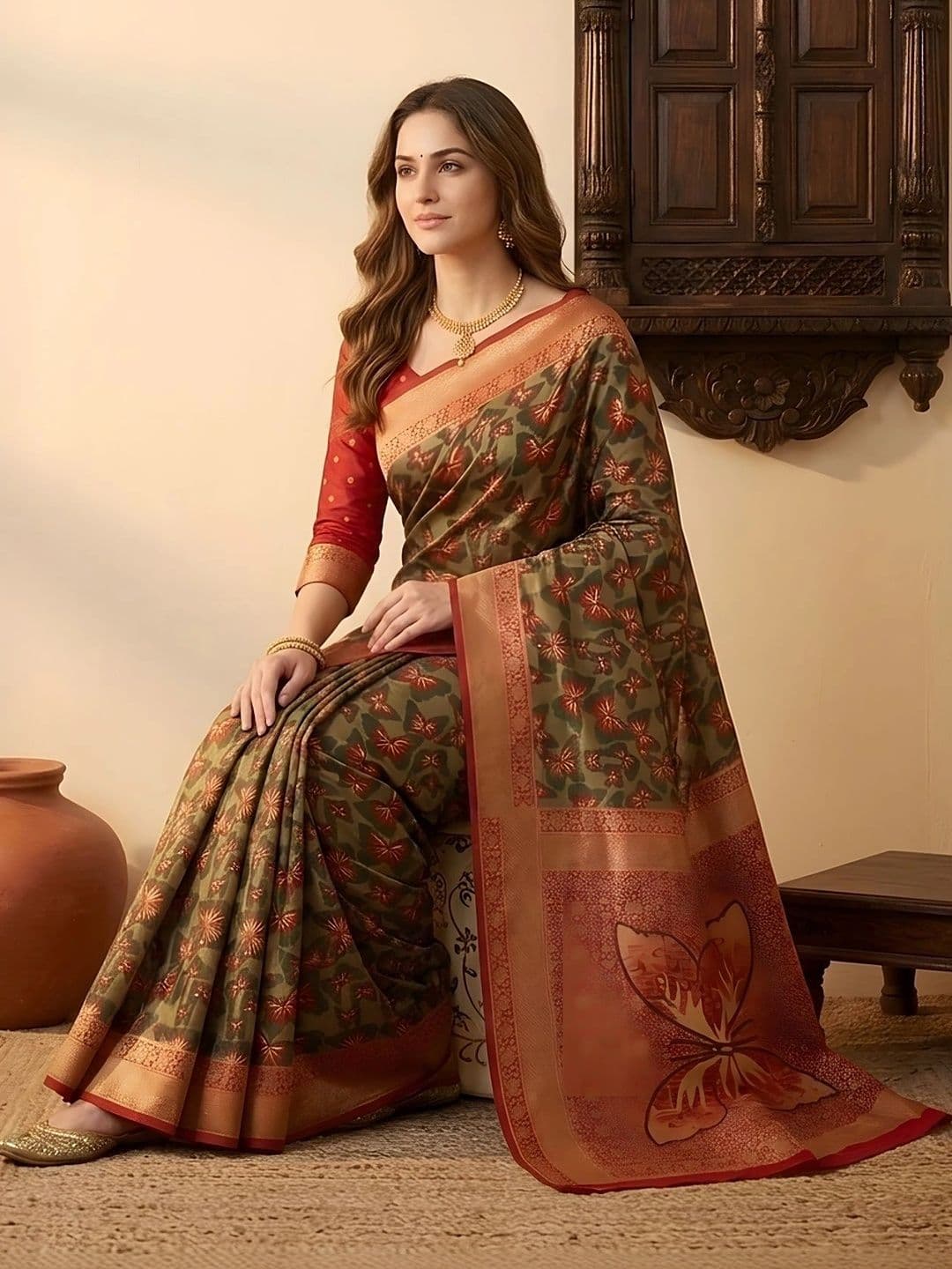 Urbanari Woven Design Zari Silk Blend Saree thumbnail 4