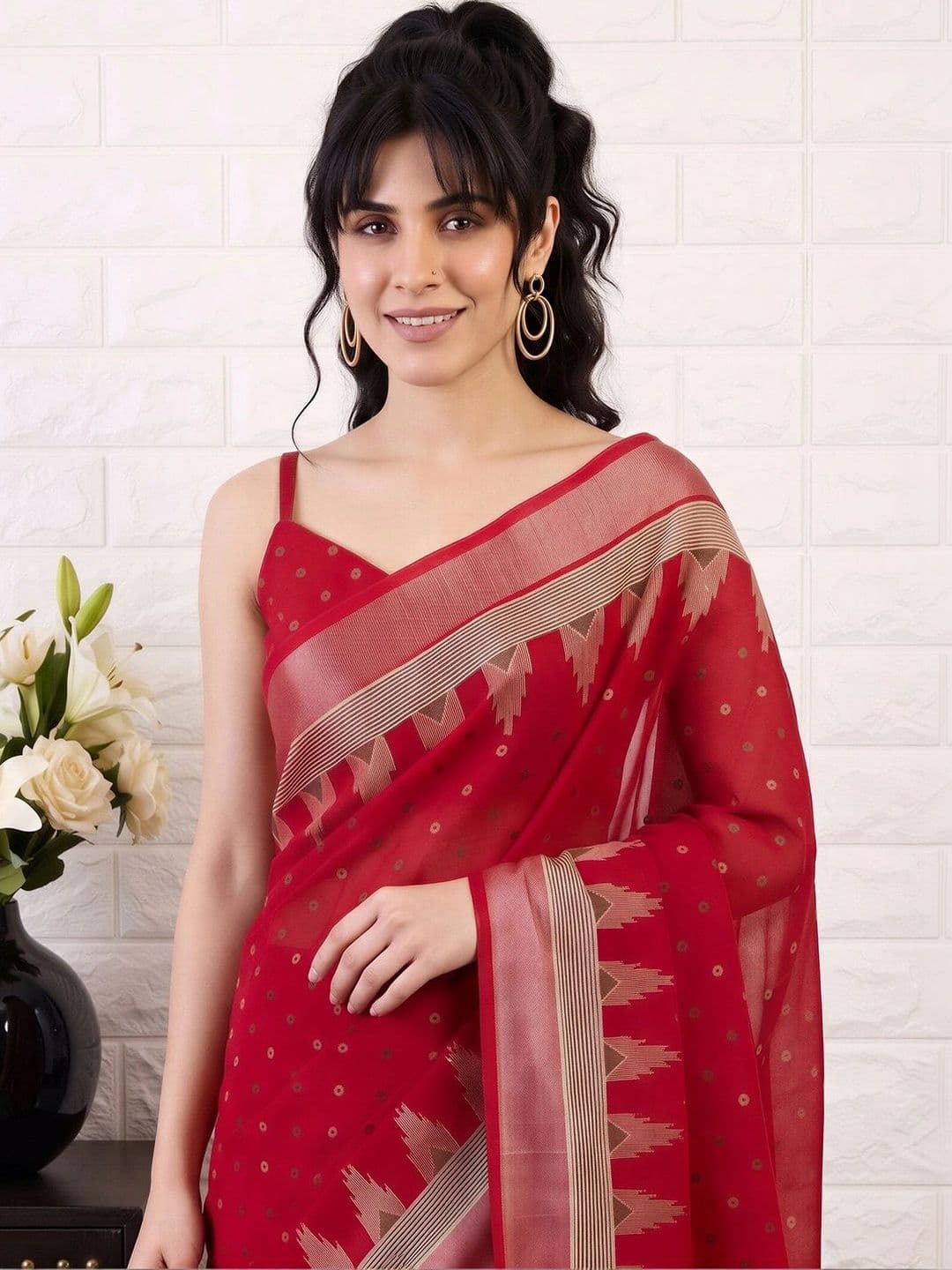 Anouk Woven Design Zari Designer Bagru Saree thumbnail 5