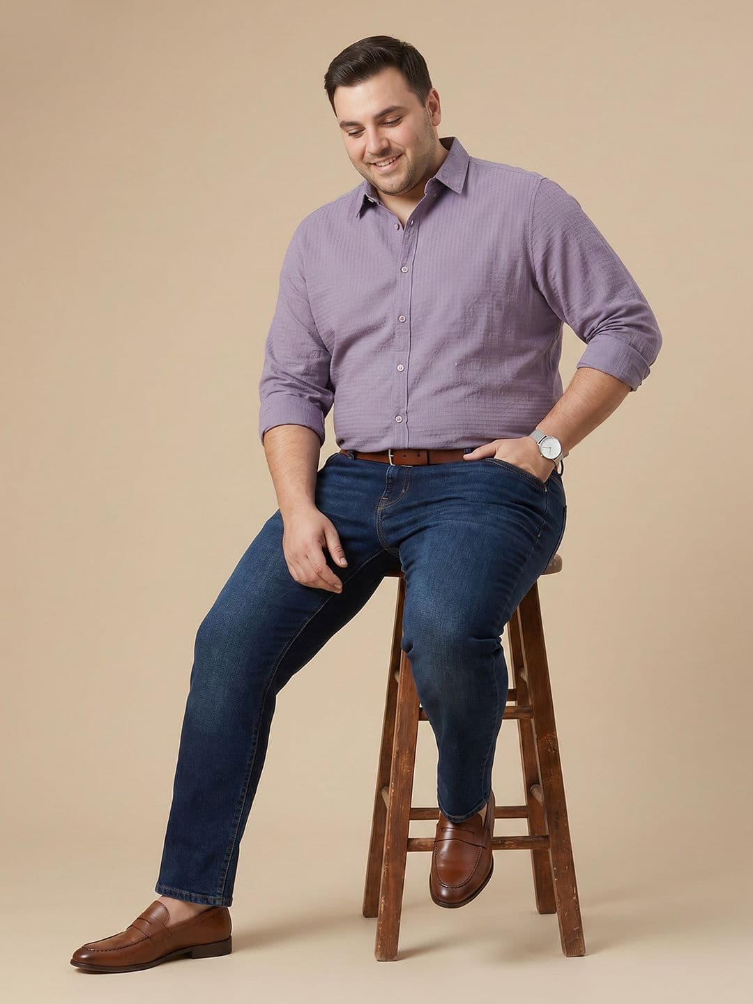 Sztori Plus Size Textured Pure Cotton Casual Shirt thumbnail 3