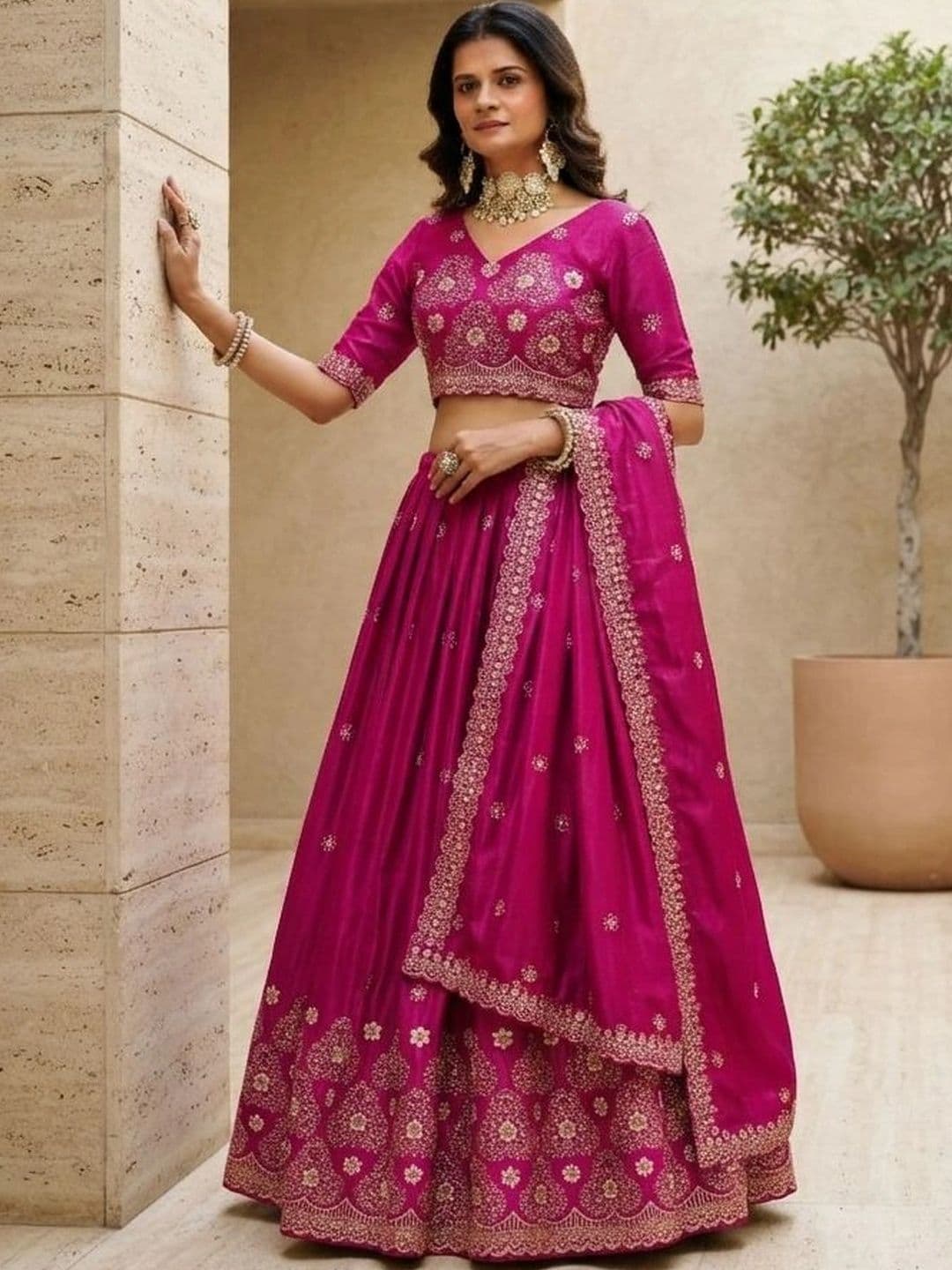 HERE&NOW Embroidered Semi-Stitched Lehenga & Blouse With Dupatta thumbnail 3