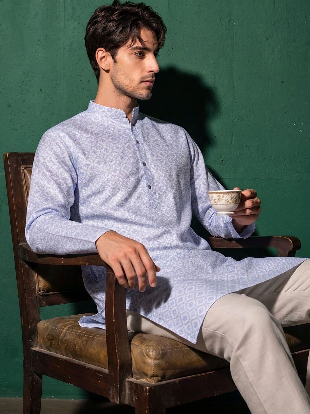 DRIP CHOWK Men Geometric Printed Jacquard Kurta thumbnail 2