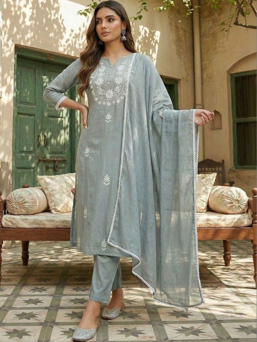 Anouk Women Ethnic Motifs Embroidered Regular Thread Work Kurta with Trousers & Dupatta - view 1