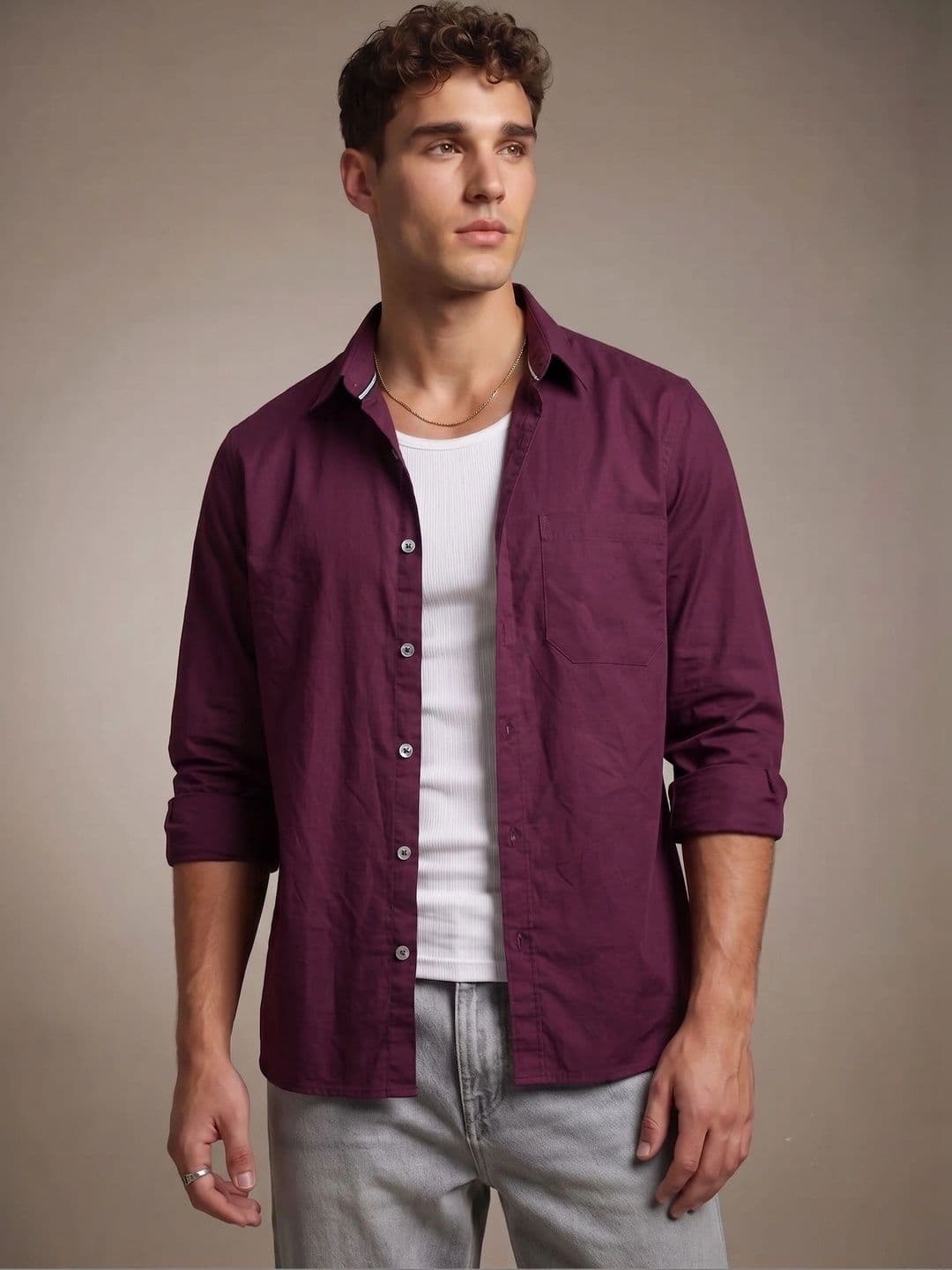 glitchez Purple Regular Fit Casual Shirt with Curved Hem - view 1