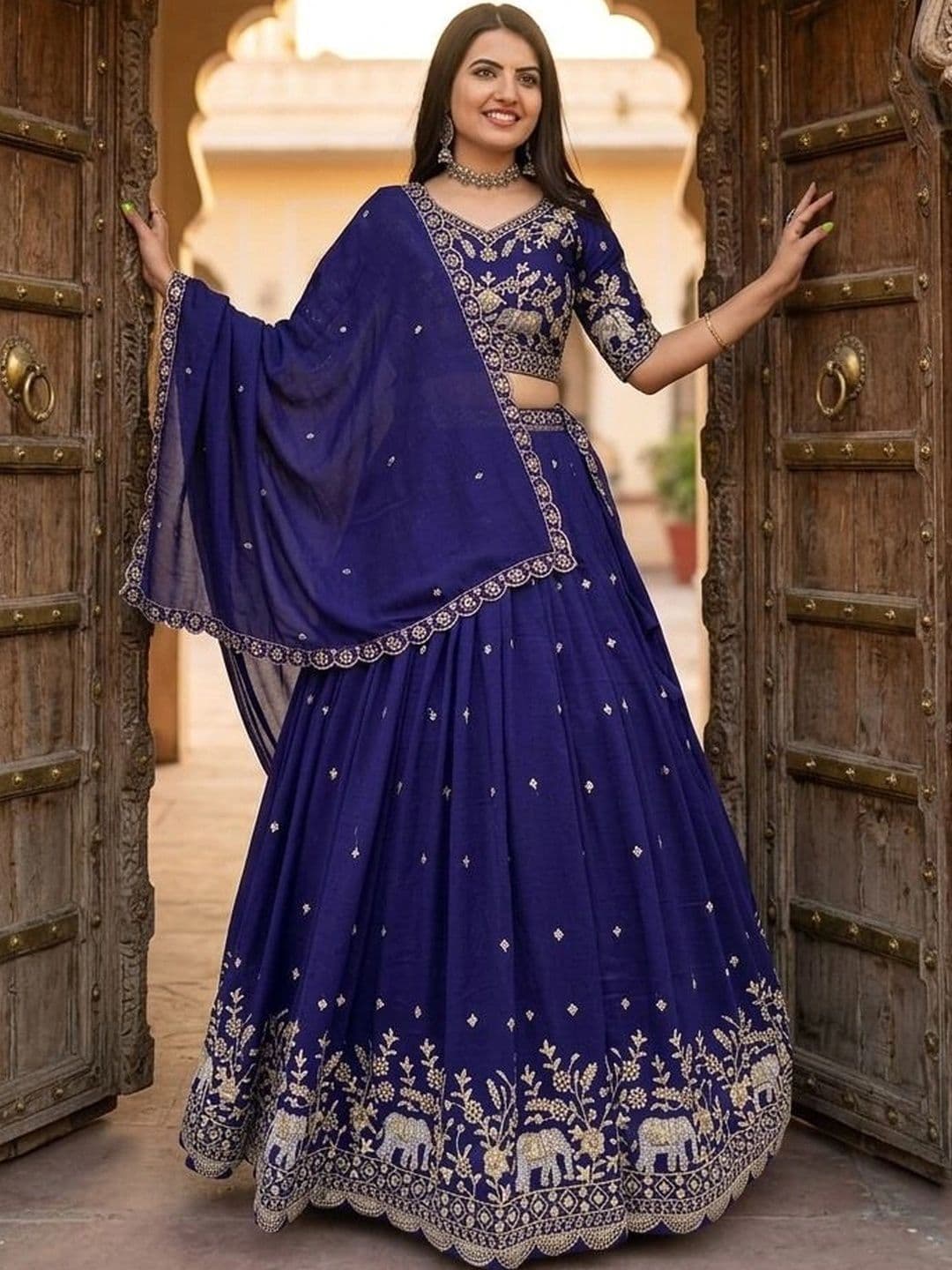 all about you Embroidered Thread Work Semi-Stitched Lehenga & Blouse With Dupatta thumbnail 2