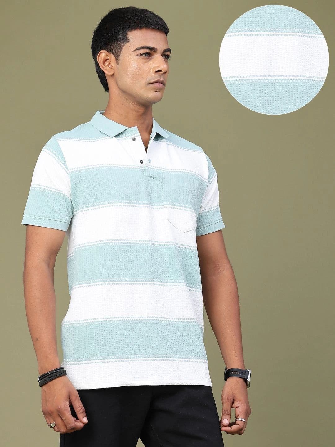 V-Mart Men Striped Polo Collar Pockets Slim Fit T-shirt thumbnail 2