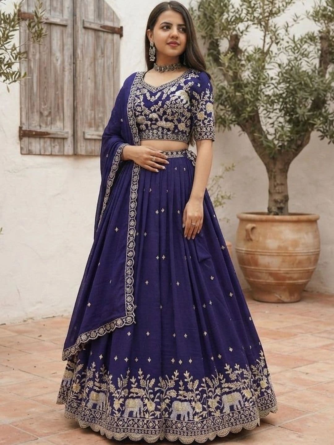 HERE&NOW Embroidered Thread Work Semi-Stitched Lehenga & Blouse With Dupatta thumbnail 4