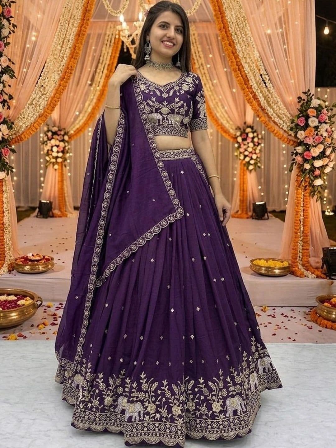 HERE&NOW Embroidered Thread Work Semi-Stitched Lehenga & Blouse With Dupatta thumbnail 2
