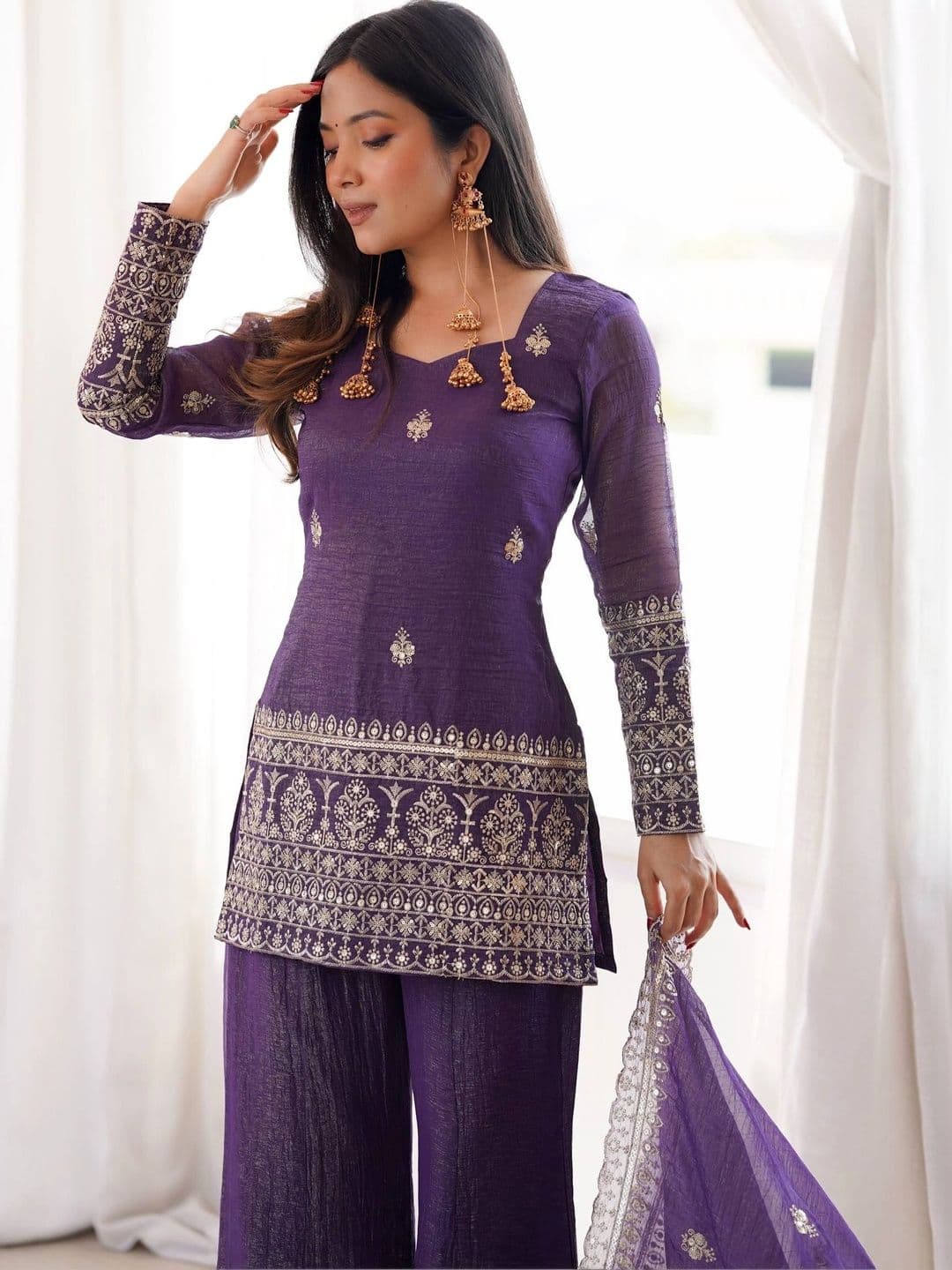 Kurtibella Women Ethnic Motifs Embroidered Regular Kurta with Palazzos & With Dupatta thumbnail 2