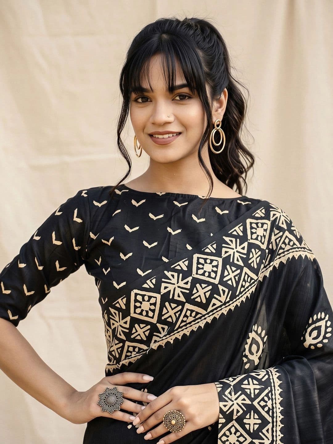 Anouk Batik Designer Block Print Saree thumbnail 3