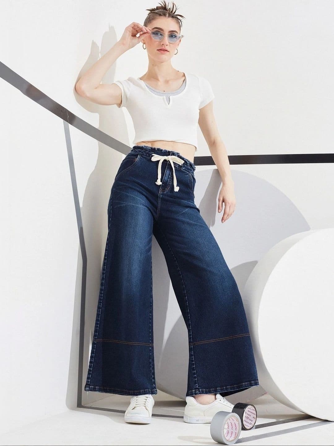 DOLCE CRUDO Women Wide Leg High-Rise Stretchable Jeans thumbnail 5