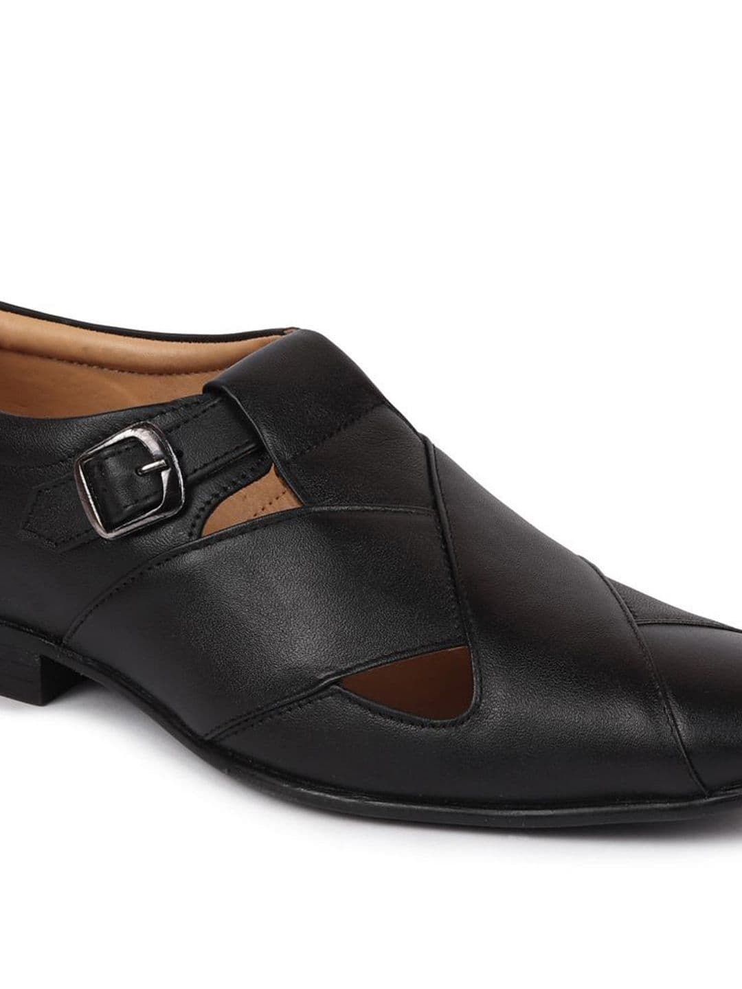 FAUSTO Men Black Leather Shoe-Style Sandals thumbnail 4