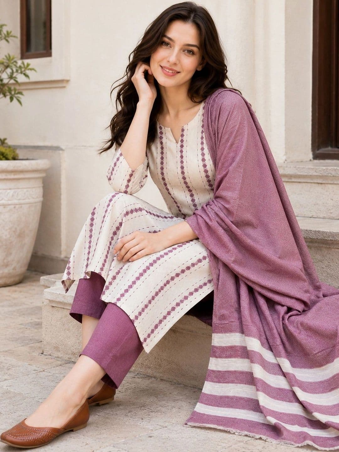 HIVA TRENDZ Women Ethnic Motifs Printed Regular Pure Cotton Kurta with Trousers & With Dupatta thumbnail 5
