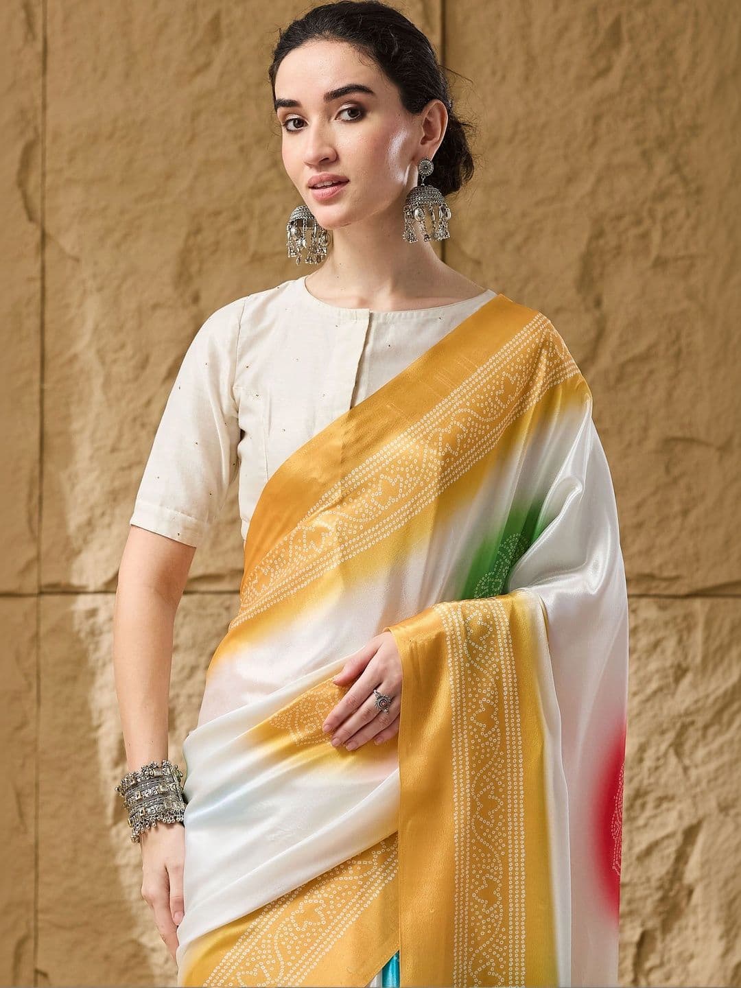 RACHNA Ombre Satin Designer Ikat Saree thumbnail 4
