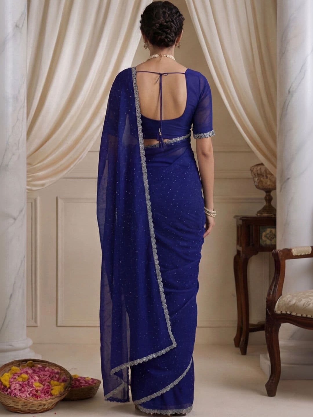 Anouk Rustic Embellished Embroidered Silk Blend Designer Saree thumbnail 3
