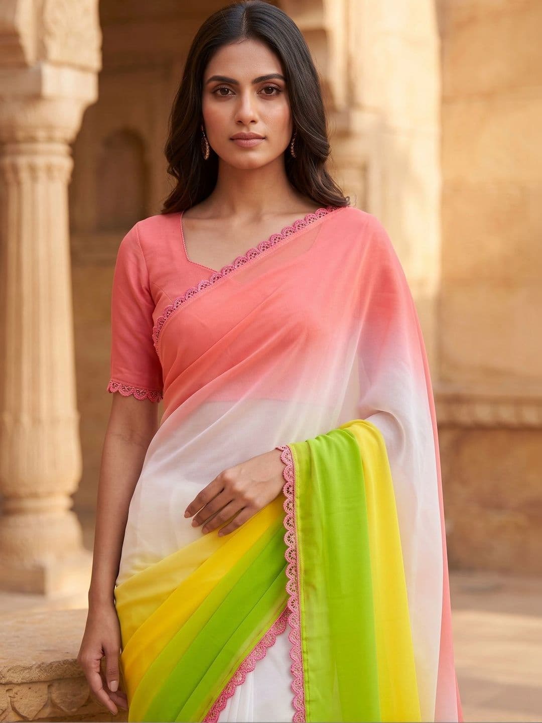 PRANU TRENDS Ombre Poly Georgette Saree thumbnail 3