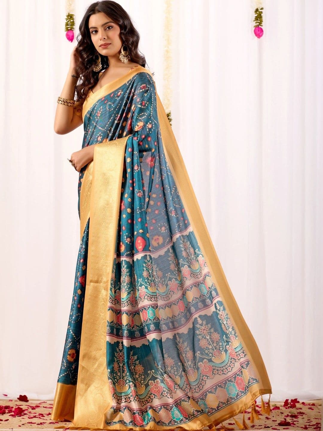 Moda Rapido Bandhani Zari Silk Blend Designer Saree thumbnail 4