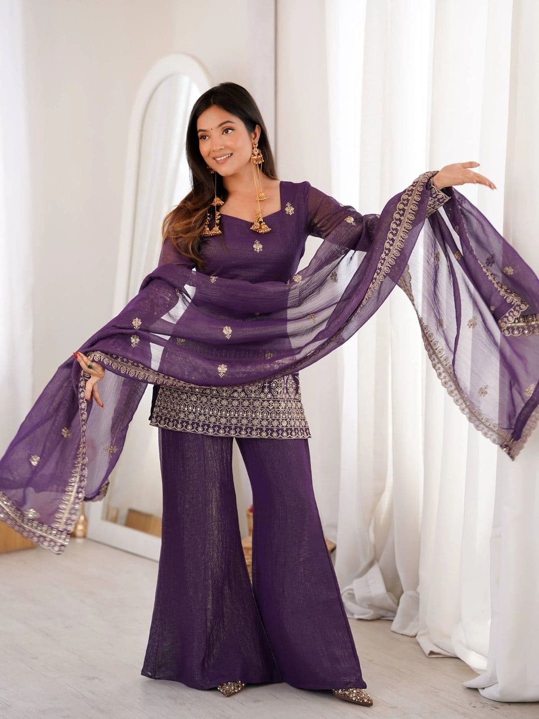 Kurtibella Women Ethnic Motifs Embroidered Regular Kurta with Palazzos & With Dupatta thumbnail 4