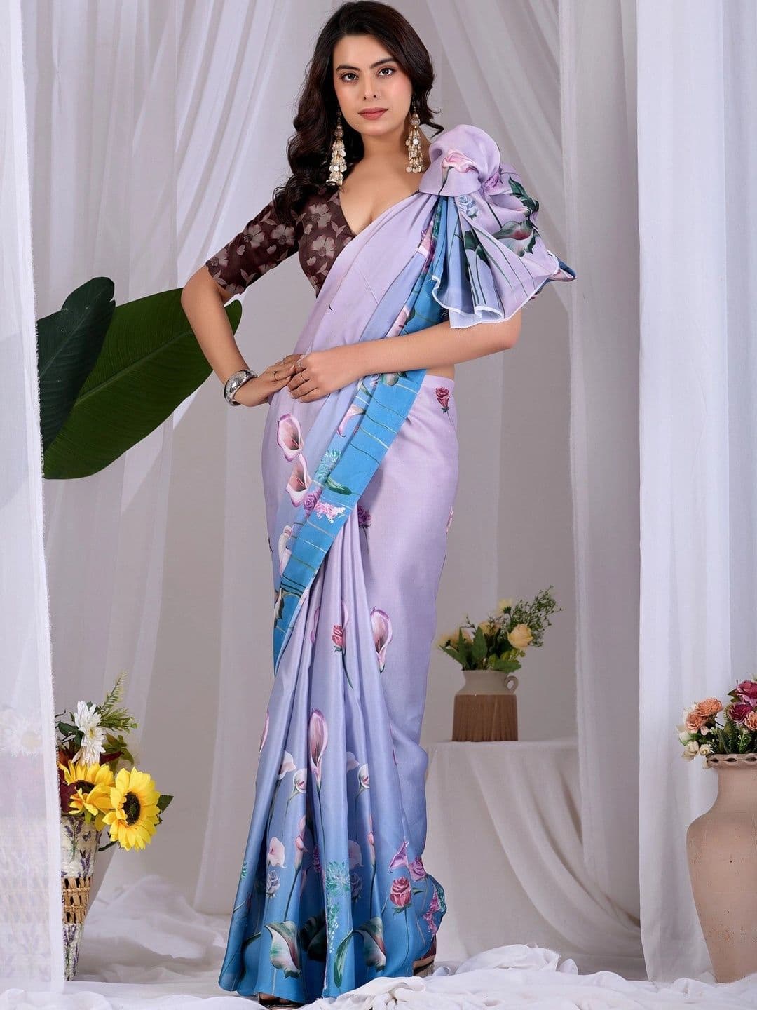 Moda Rapido Floral Satin Designer Saree thumbnail 5