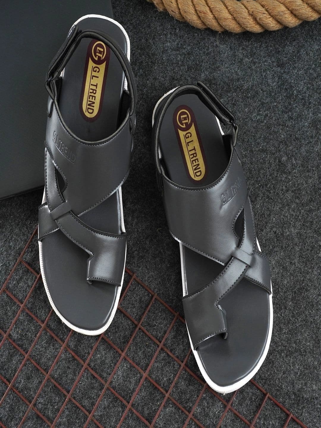 G L Trend Men Grey Solid Casual Comfort Sandals with Cross-Strap Design - view 1