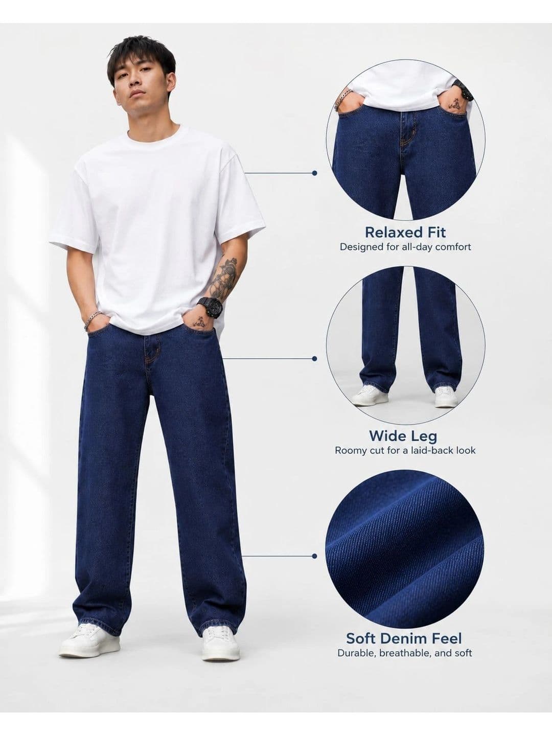 BREXX Men Wide Leg Mid-Rise Stretchable Jeans thumbnail 5