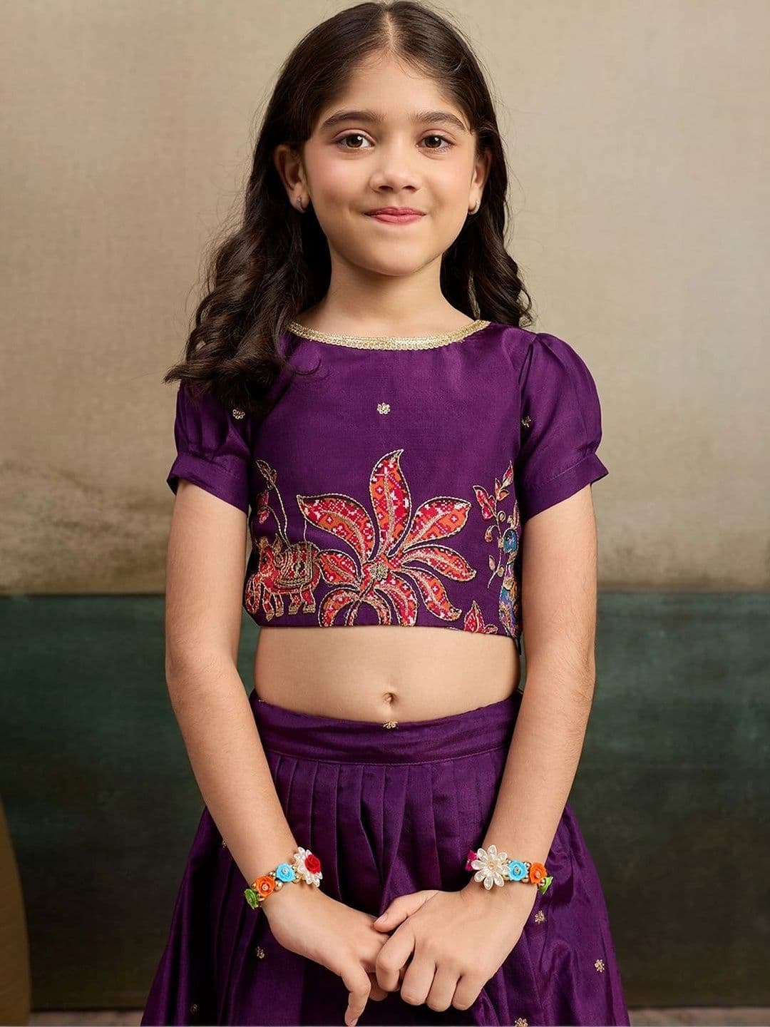 Tasarika Girls Embroidered Kalamkari Ready to Wear Lehenga & thumbnail 4