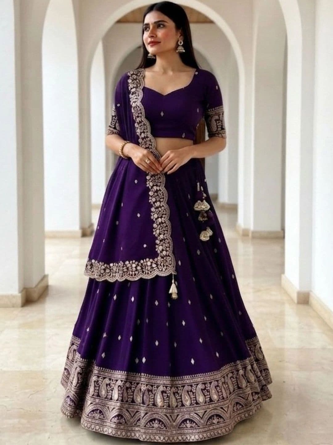 all about you Embroidered Semi-Stitched Lehenga & Blouse With Dupatta thumbnail 3