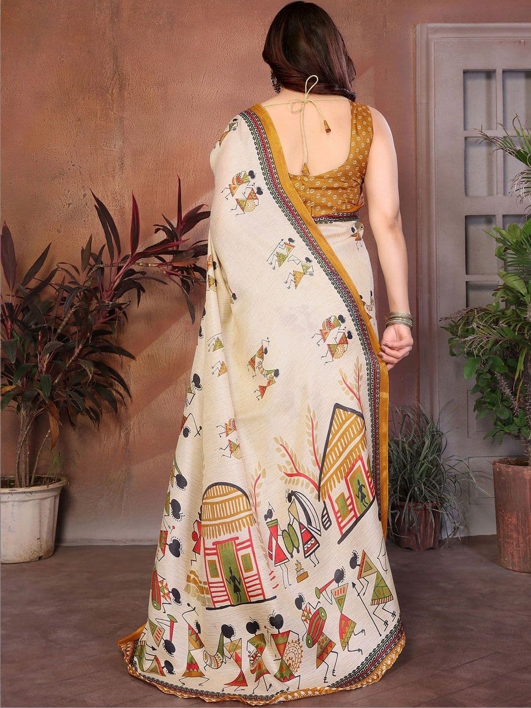ANIRAV Warli Art Silk Saree thumbnail 5