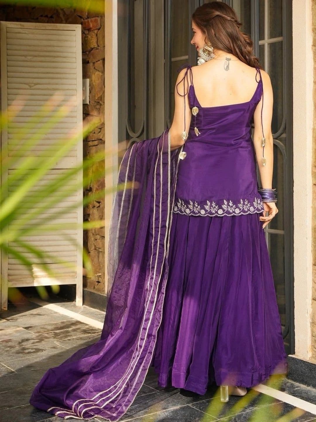 HERE&NOW Women Ethnic Motifs Embroidered Regular Thread Work Kurta with Sharara & With Dupatta thumbnail 6