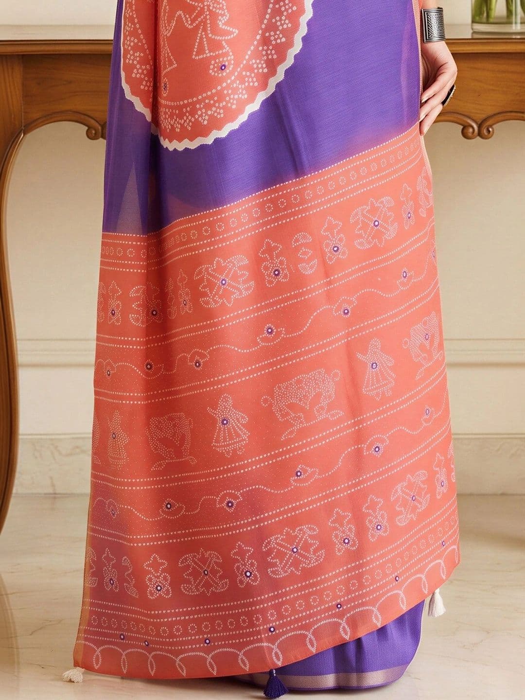 Sangria Bandhani Designer Block Print Saree thumbnail 3