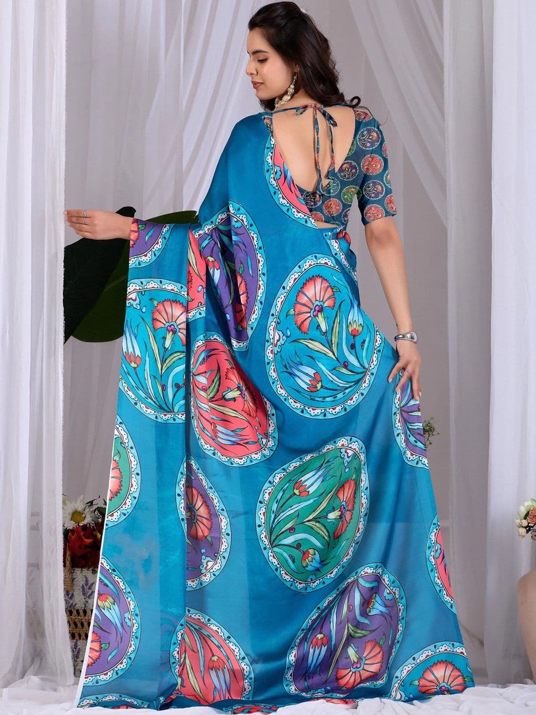 Moda Rapido Floral Satin Designer Saree thumbnail 7
