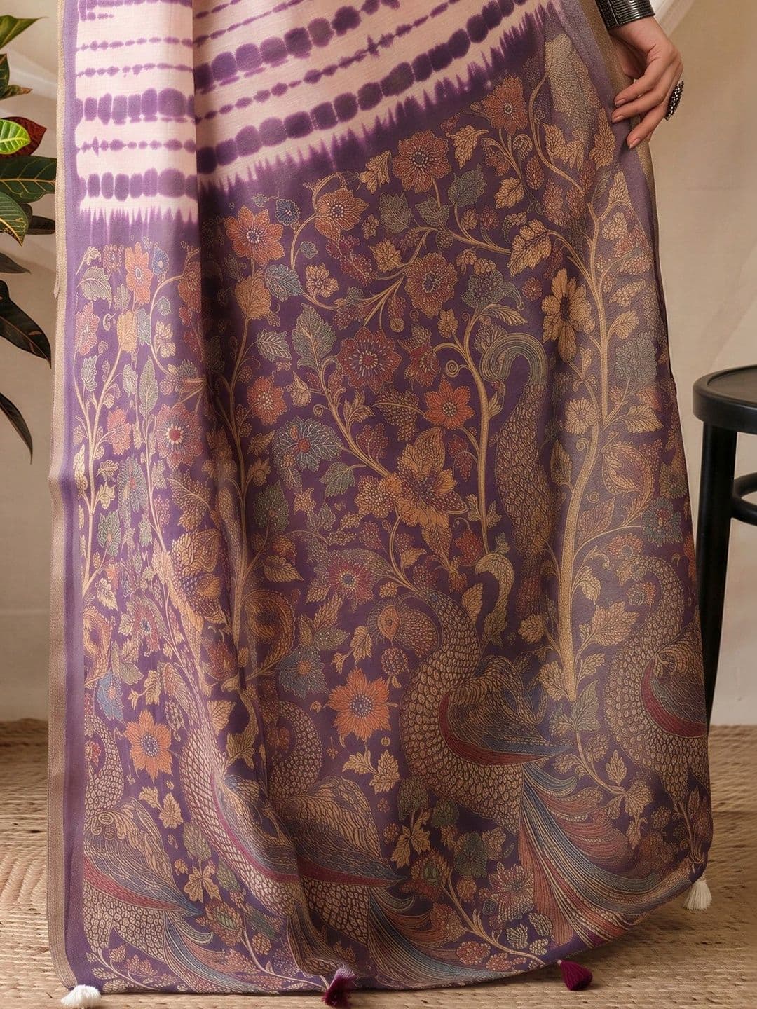 Sangria Tie and Dye Designer Block Print Saree thumbnail 7