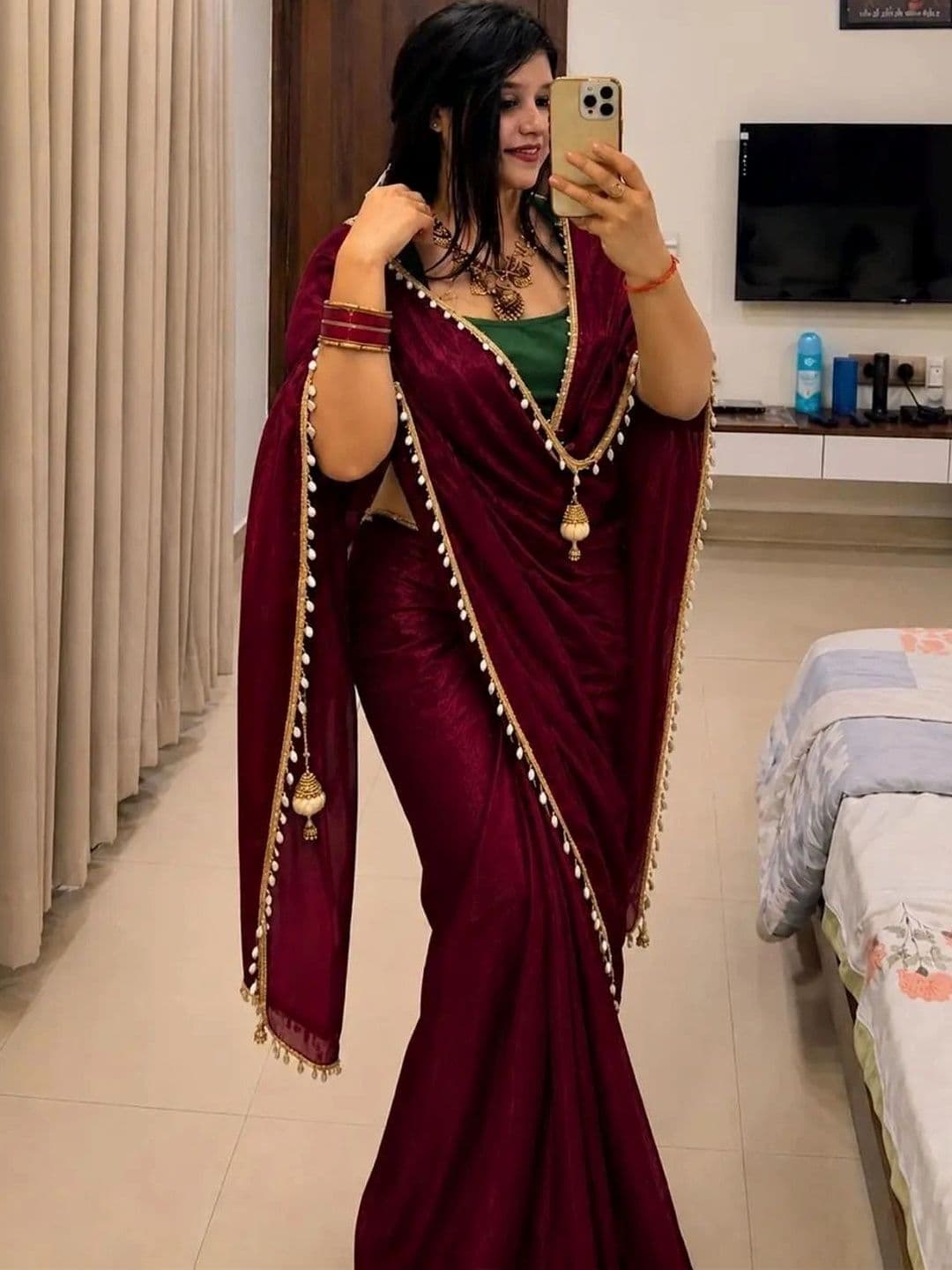 LabelVASTRA Beads and Stones Silk Blend Saree - view 1