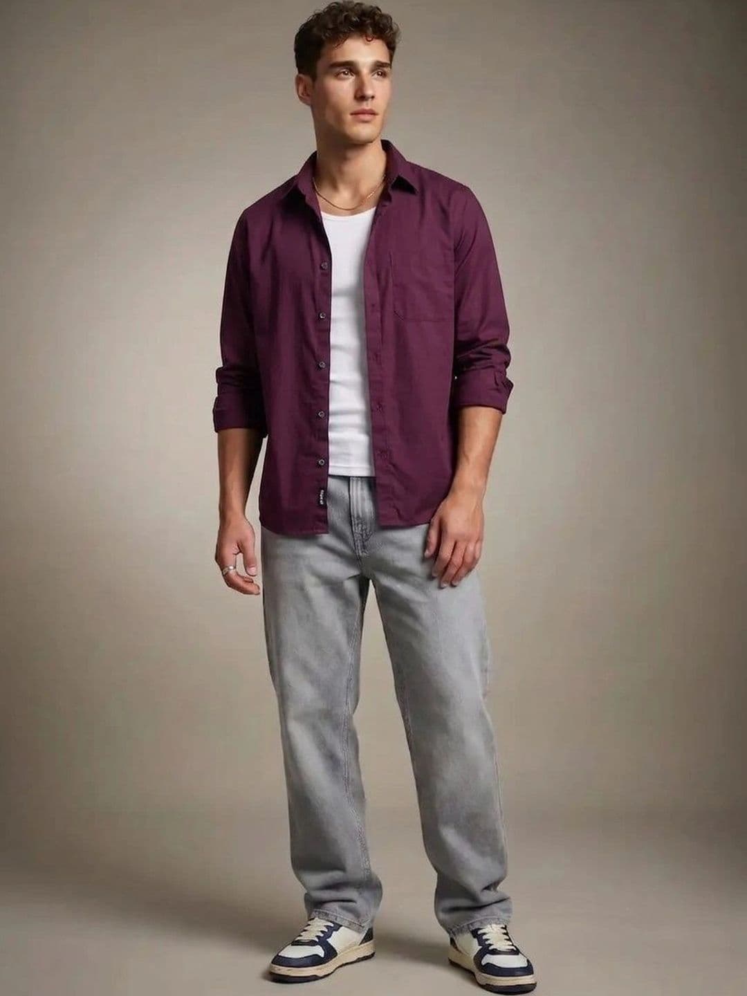 glitchez Purple Regular Fit Casual Shirt with Curved Hem thumbnail 5