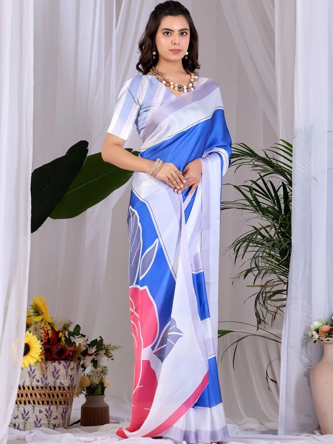 Moda Rapido Floral Satin Designer Saree thumbnail 2