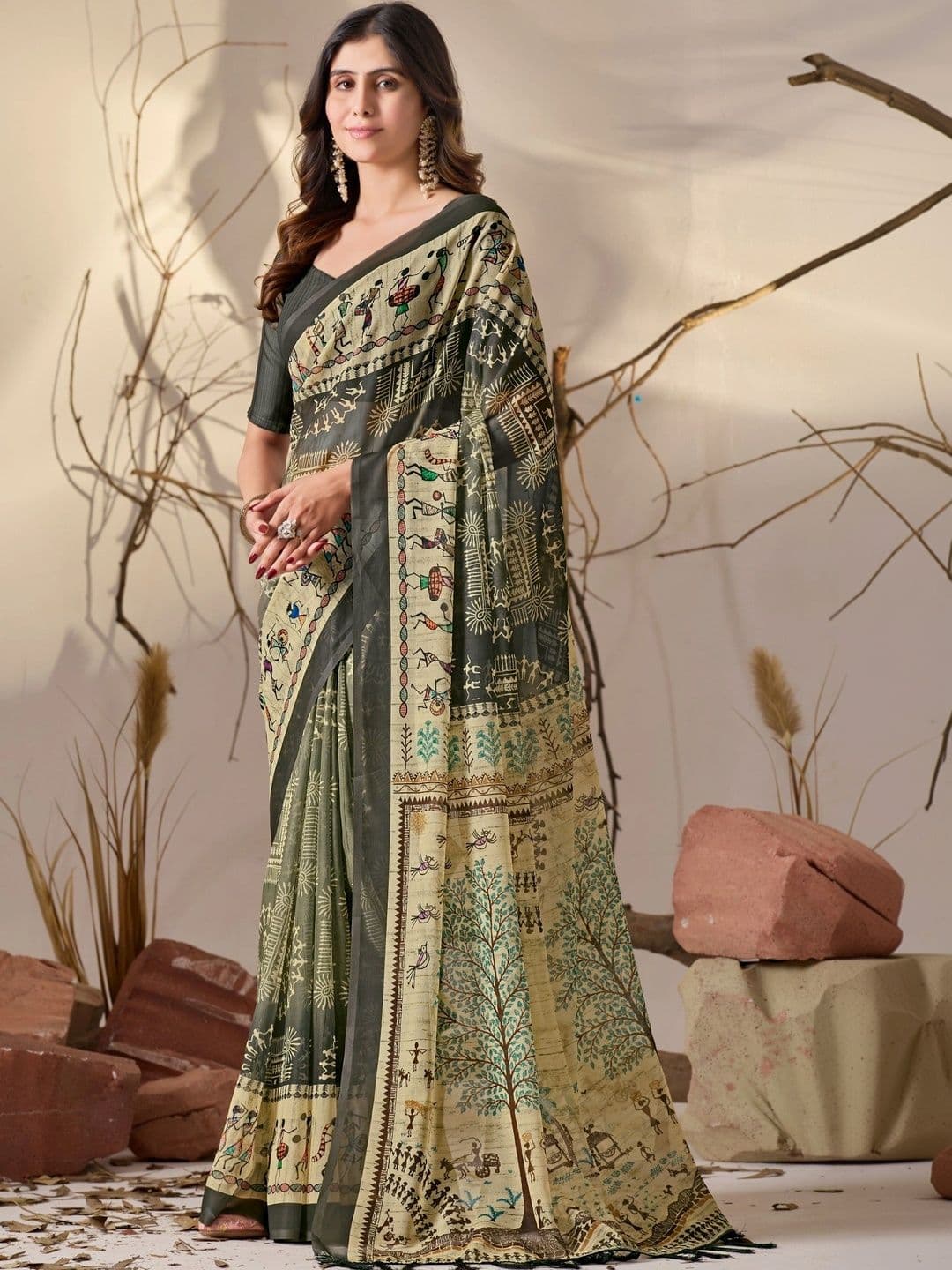 Moda Rapido Warli Poly Georgette Designer Saree thumbnail 6
