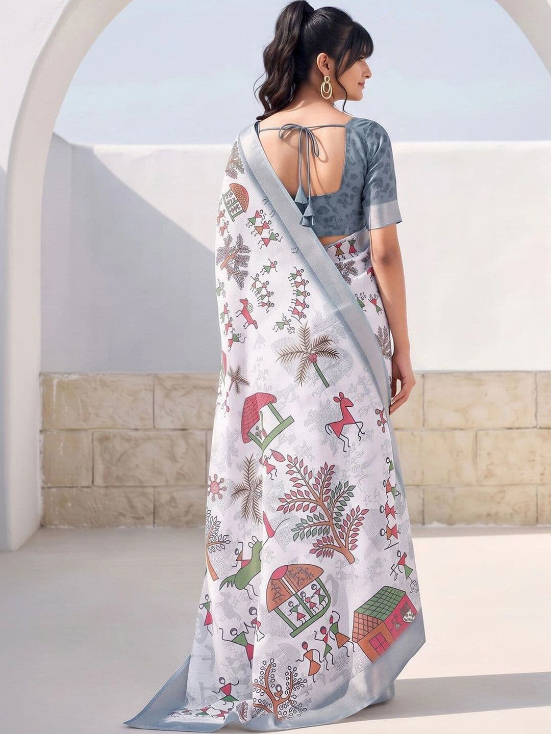 Anouk Warli Zari Designer Block Print Saree thumbnail 3